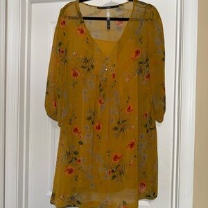 Kensie Mustard Floral Sheer Tunic